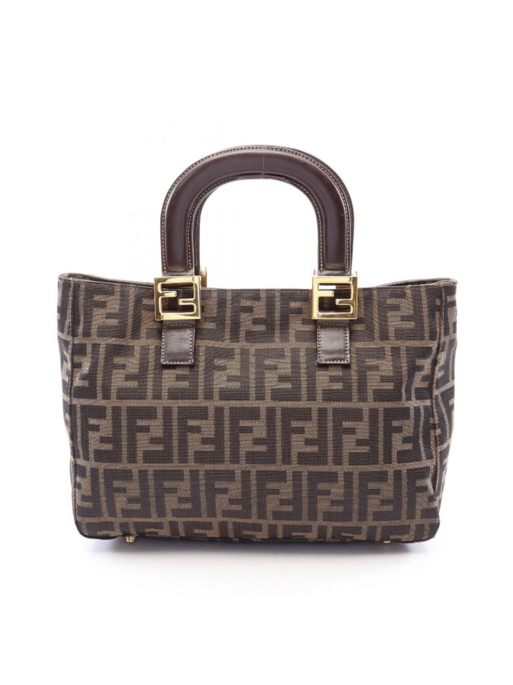 Fendi Tote Zucca Brown Black Canvas Leather Handbag